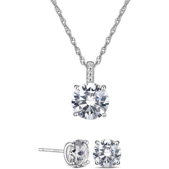 925 Sterling Silver Cubic Zirconia Heart Round Cushion Emerald Necklace Earring